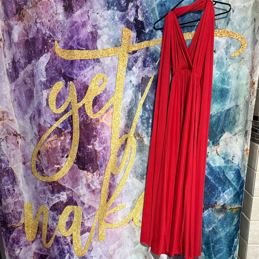 Elegant Red Halter Maxi Dress